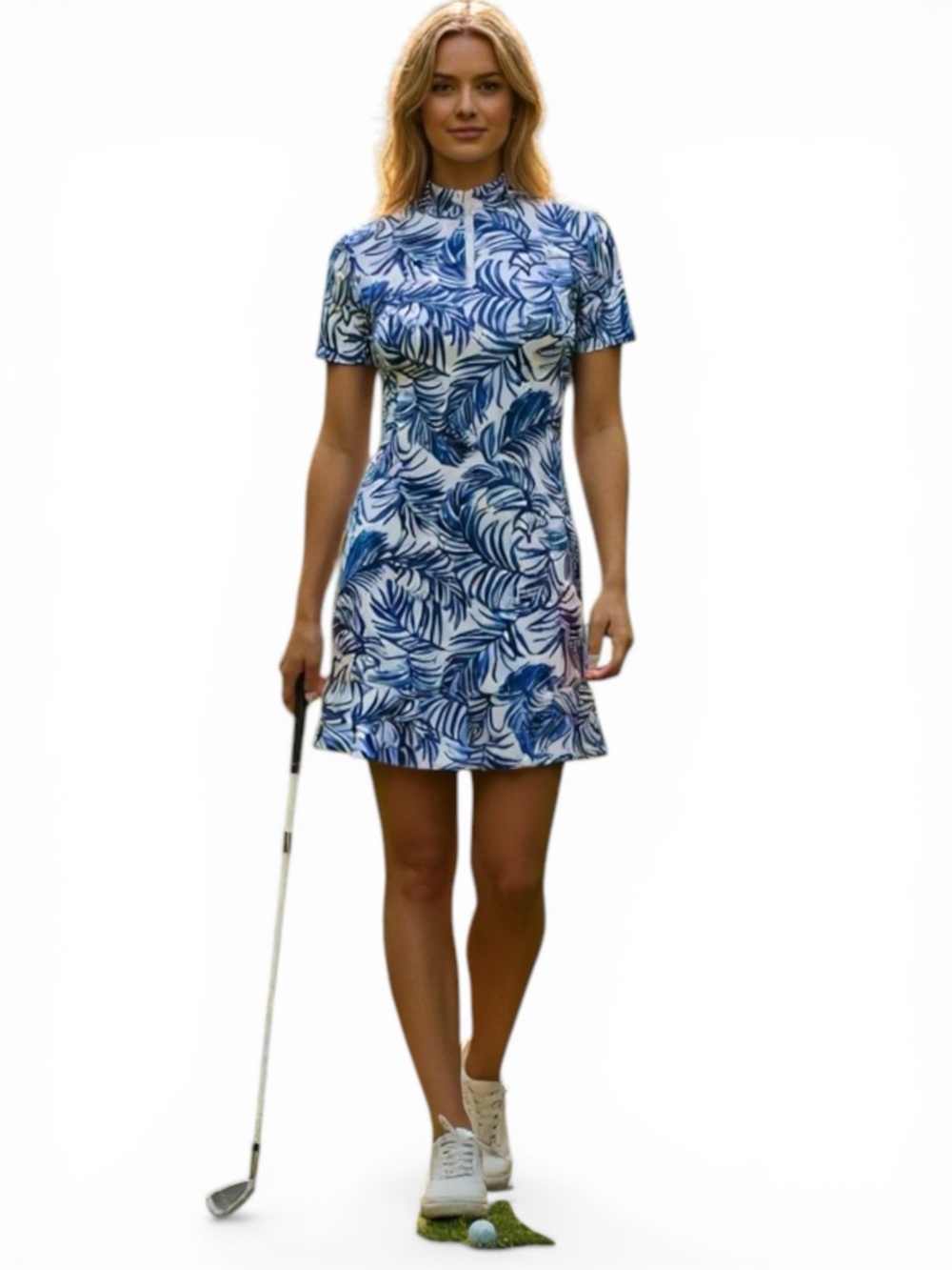 Tommy Bahama Blue and White Tropical-Print Mini Dress